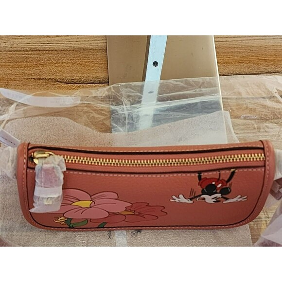 Disney X Coach Swinger MICKEY Flowers 20 coral Regenerative Leather 100 yr NWT - Picture 3 of 12